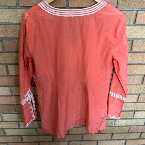 J. McLaughlin Embroidered Tunic Blouse Silk Blend Orange Long Sleeve Size 8 - Picture 3 of 6